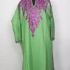 Kashmiri Cashmilon Pheran for Women with Front Back Aari Work Sabzpari Green