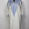 Chandani Kashmiri White Cashmilon Pheran for Women with Front Back Aari Kaam