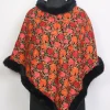 Kashmiri Gulbadan Black Fur Poncho for Women With Floral Aari Work