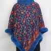 Kashmiri Fur Poncho for Women | Mehjabeen Navy Blue Floral Aari Kaam