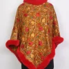 Kashmiri Gulrukh Mustard Fur Poncho for Women With Floral Aari Kaam