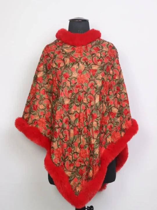 Kashmiri Roshani Fur Poncho for Women With Aari Work