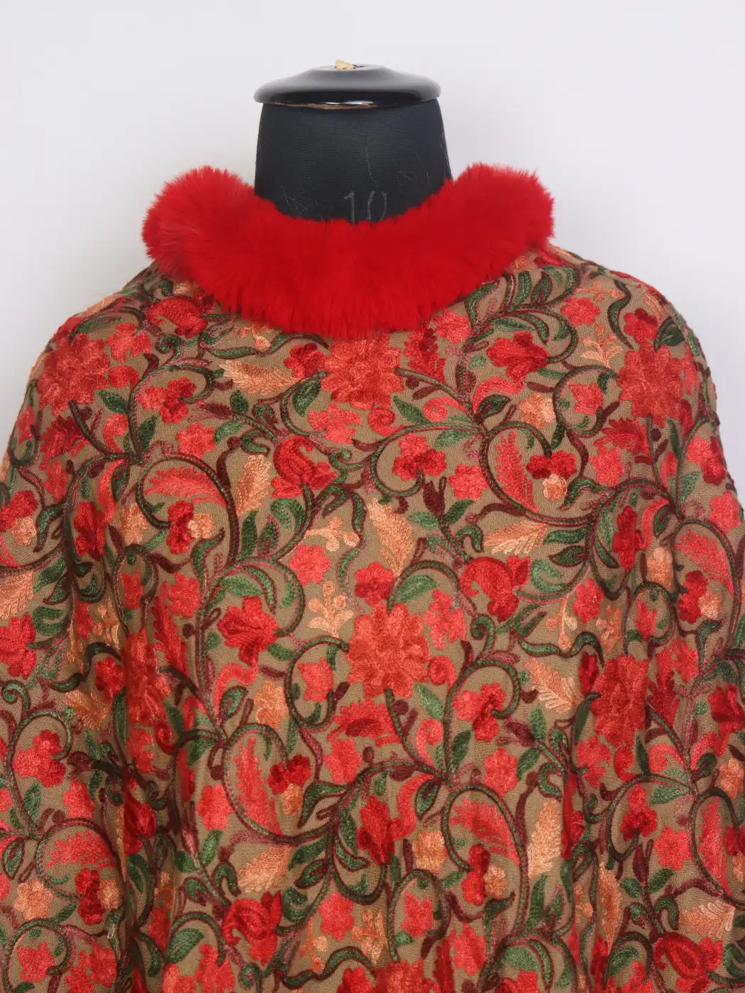 Kashmiri Roshani Fur Poncho for Women With Aari Work - Image 2