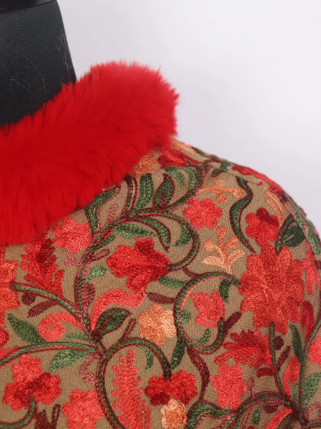 Kashmiri Roshani Fur Poncho for Women With Aari Work - Image 3