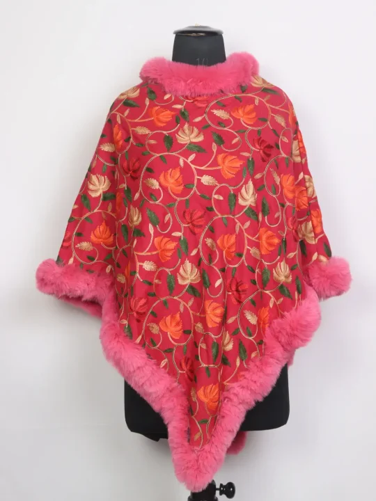 Kashmiri Fur Poncho for Women With Aari Kadhai Gulabo