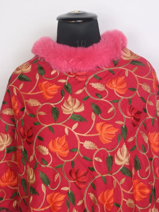 Kashmiri Fur Poncho for Women With Aari Kadhai Gulabo - Image 2