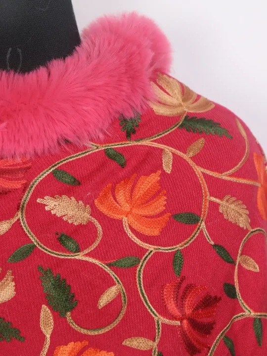 Kashmiri Fur Poncho for Women With Aari Kadhai Gulabo - Image 3