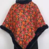 Kashmiri Fur Poncho for Women | Mahjabeen Black With Floral Aari Work