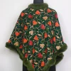 Kashmiri Fur Poncho for Women | Rukhsar Deep Green Floral Aari Work