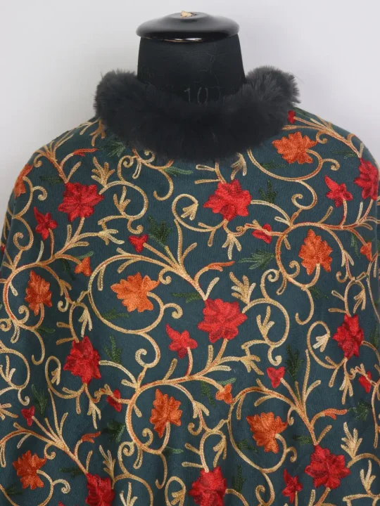 Kashmiri Aashena Fur Poncho For Women With Aari Kadhai - Image 2