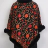 Black Muskaan Kashmiri Fur Poncho For Women With Aari Embroidery