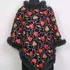 Navy Blue Kashmiri Fur Poncho for Women With Aari Kaam Aafreen