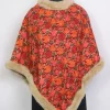 Rifat Kashmiri Maroon Fur Poncho for Women With Floral Aari Work