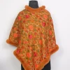 Kashmiri Mustard Aahsaan Fur Poncho for Women With Aari Kaam