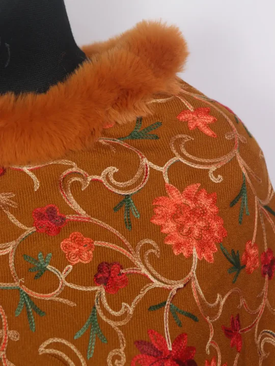 Kashmiri Mustard Aahsaan Fur Poncho for Women With Aari Kaam - Image 3