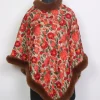 Pink Kashmiri Fur Poncho for Women Saleema With Aari Kadhai