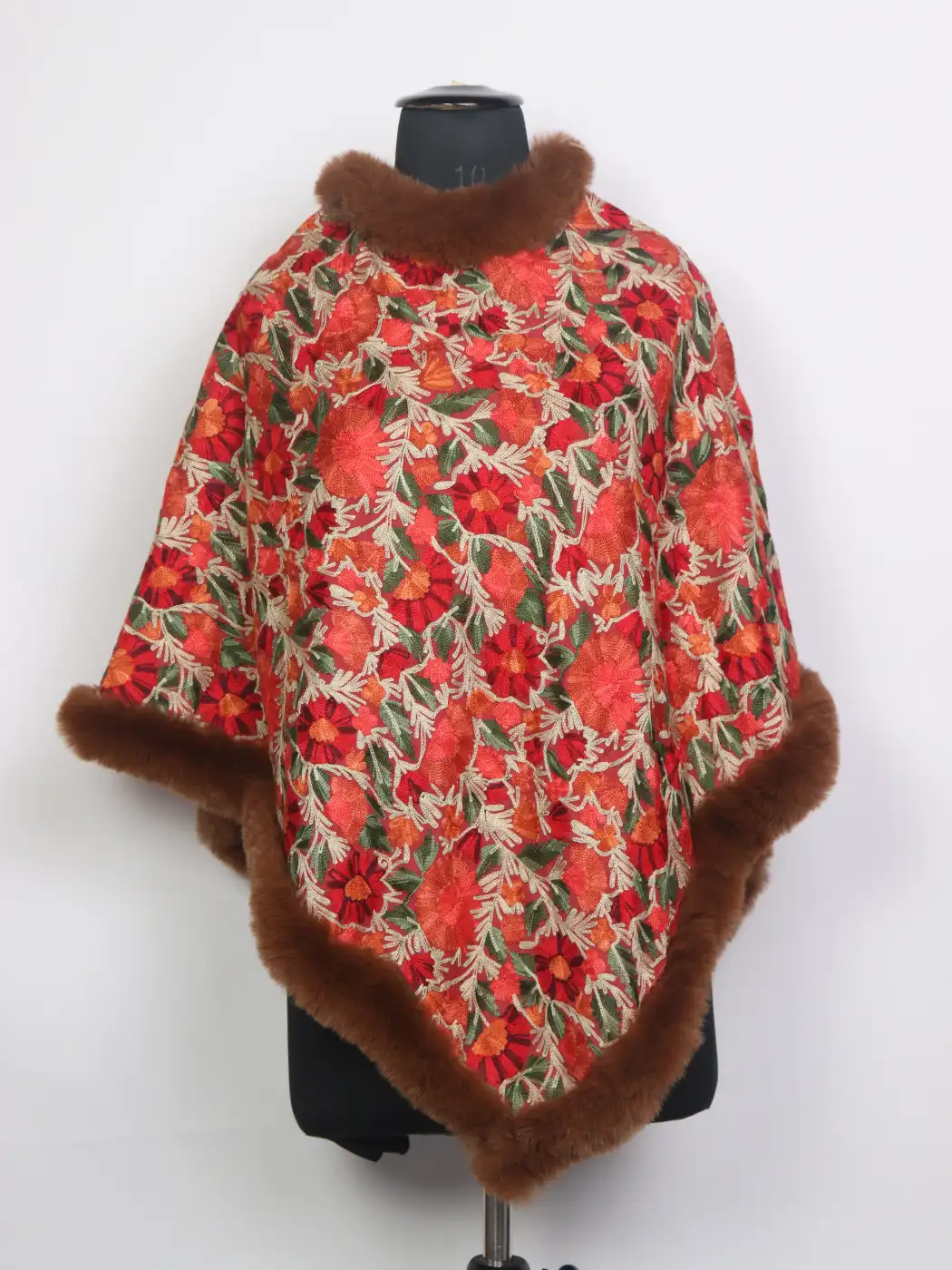 Pink Kashmiri Fur Poncho for Women Saleema With Aari Kadhai