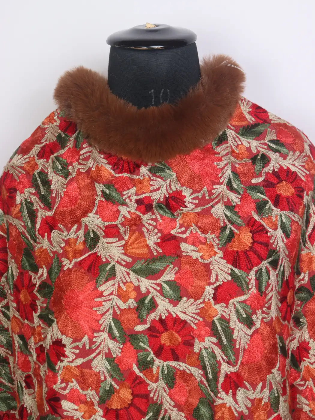 Pink Kashmiri Fur Poncho for Women Saleema With Aari Kadhai - Image 2