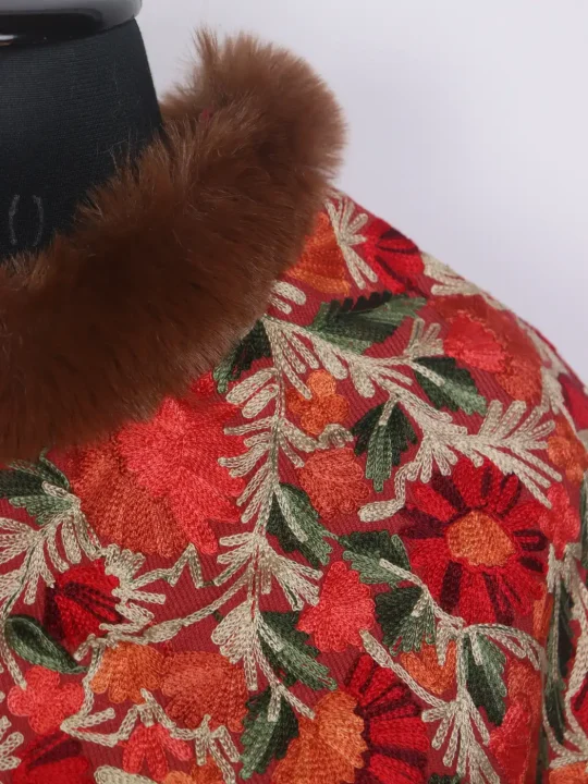 Pink Kashmiri Fur Poncho for Women Saleema With Aari Kadhai - Image 3