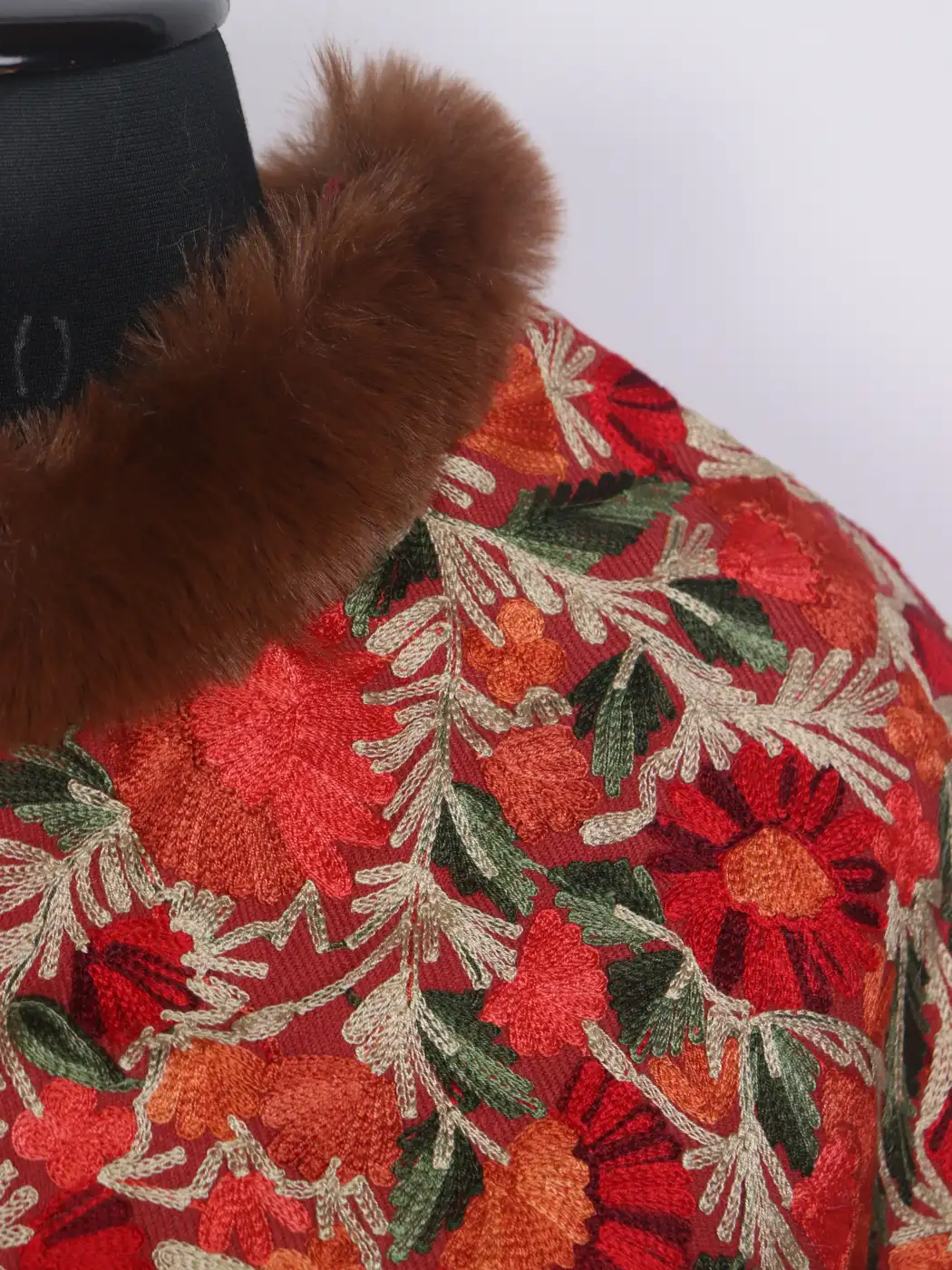 Pink Kashmiri Fur Poncho for Women Saleema With Aari Kadhai - Image 3