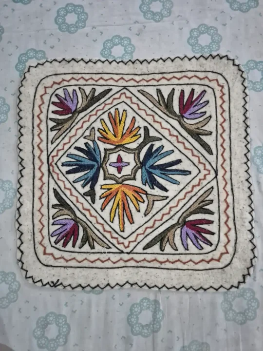 Kashmiri 2-Ft Square Handmade Namda Rug With Embroidery Nazir
