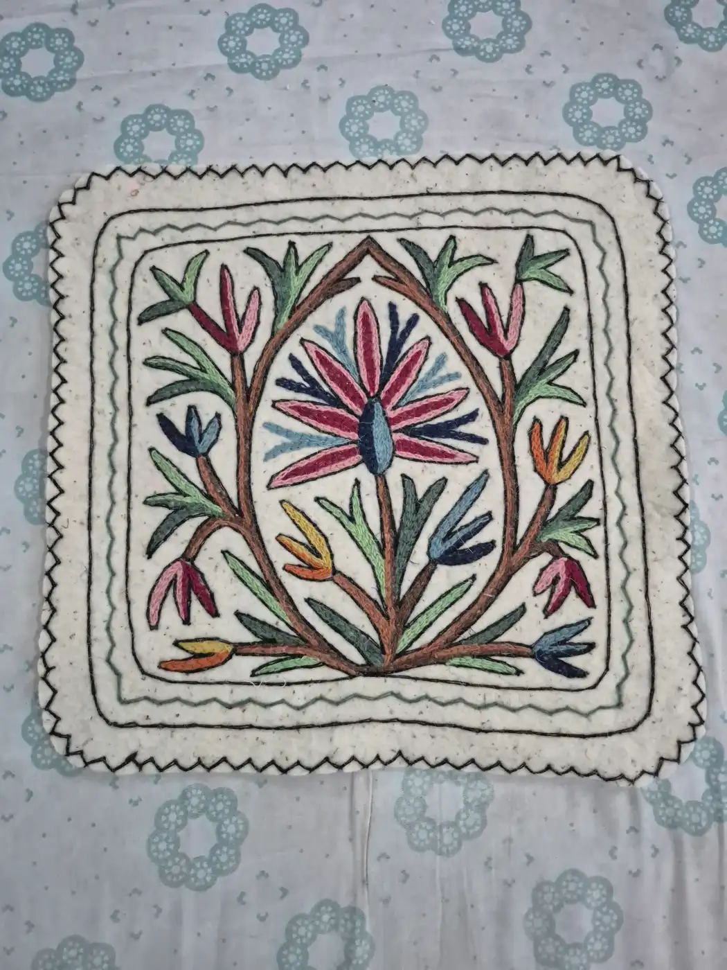 Kashmiri 2-Ft Noorbagh Square Handmade Namda Rug With Embroidery