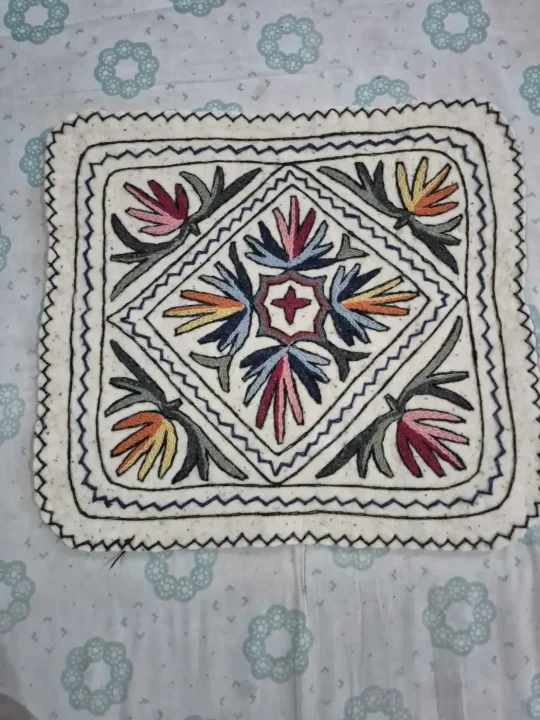 Kashmiri 2-Ft Square Handmade Namda Rug Galib With Embroidery