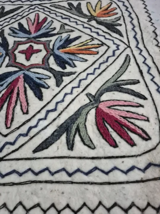 Kashmiri 2-Ft Square Handmade Namda Rug Galib With Embroidery - Image 3