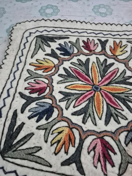 Parizaad Kashmiri 2-Ft Square Handmade Namda Rug With Embroidery - Image 3