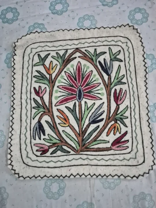 Kashmiri 2-Ft Square Handmade Namda Rug Gulistan With Embroidery