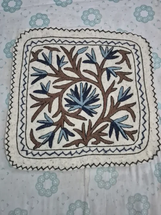 Handmade Kashmiri Sameer 2-Ft Square Namda Rug With Embroidery