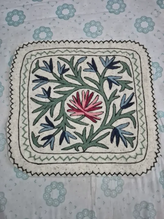 Kashmiri 2-Ft Square Handmade Namda Rug With Embroidery Mehar