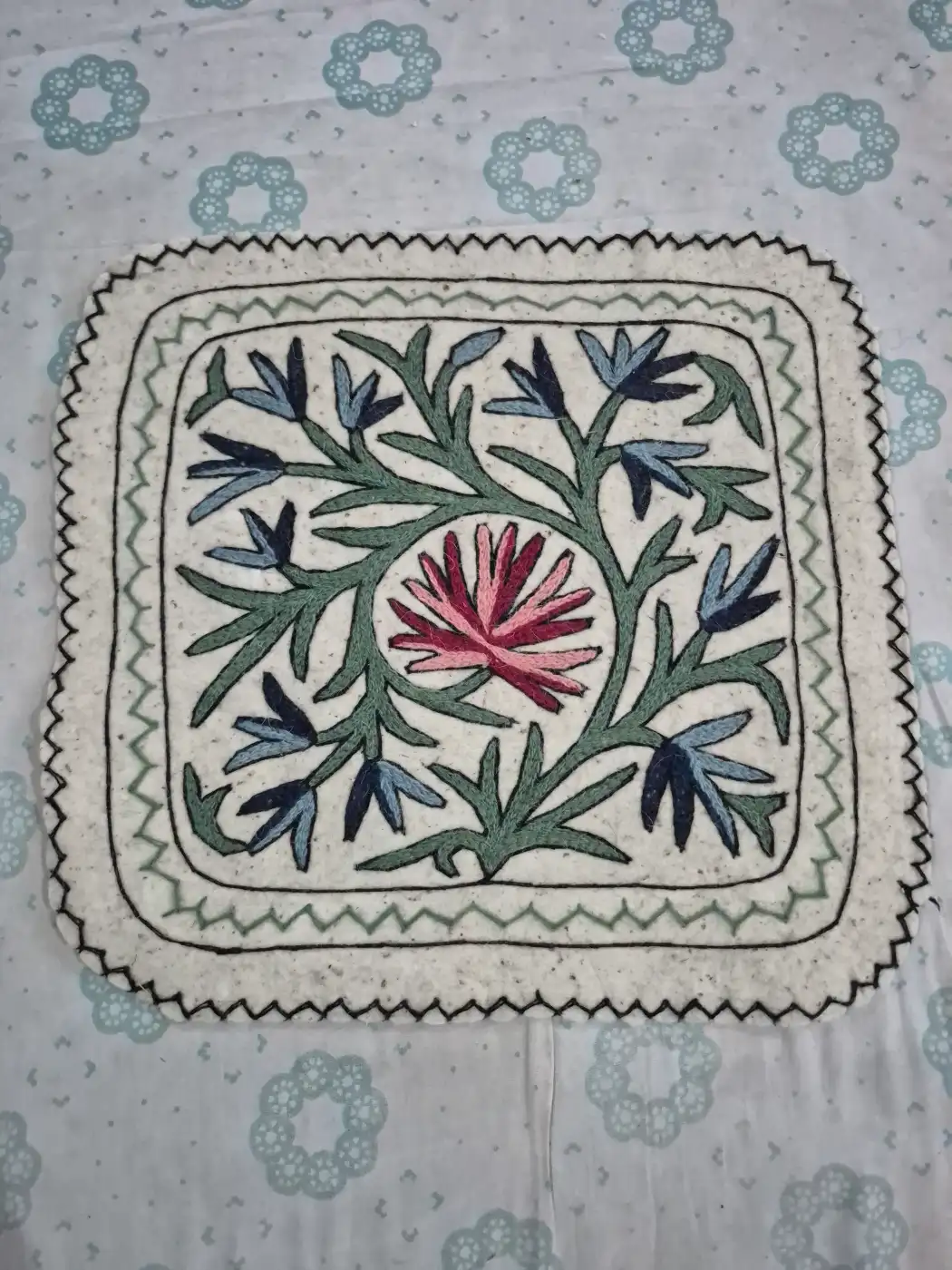 Kashmiri 2-Ft Square Handmade Namda Rug With Embroidery Mehar