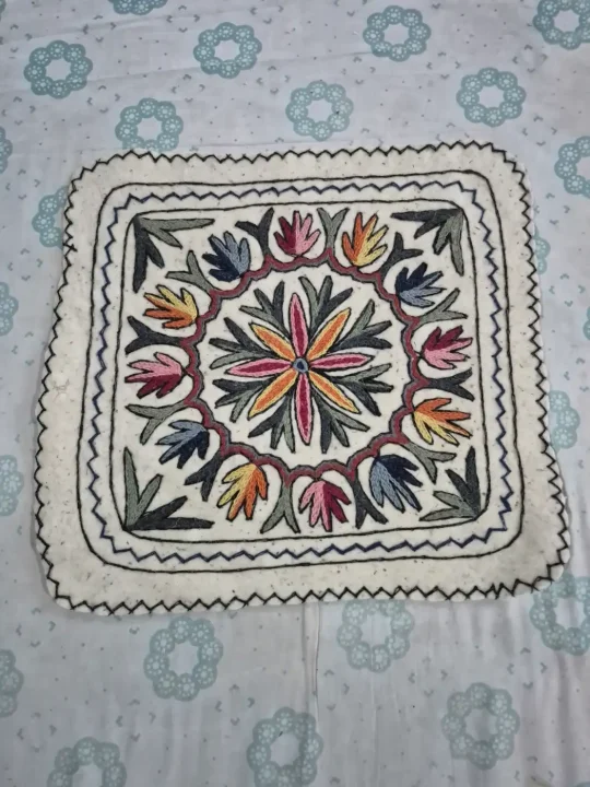Kashmiri 2-Ft Square Rayan Handmade Namda Rug With Embroidery