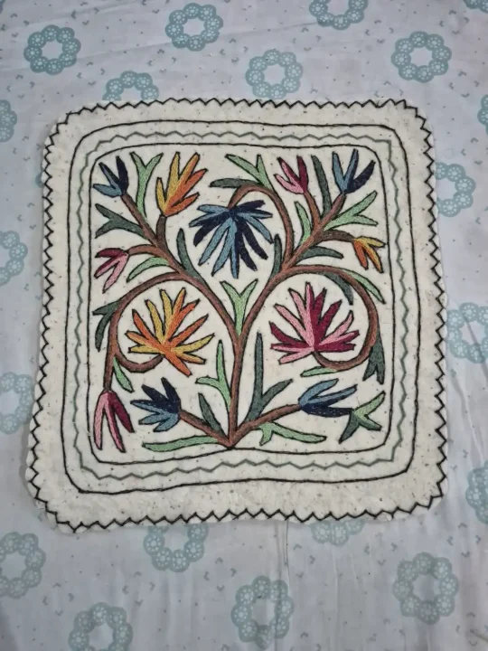 Kashmiri 2-Ft Square Bismil Handmade Namda Rug With Embroidery