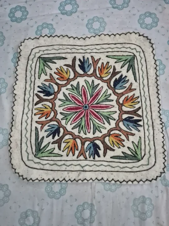 Kashmiri 2-Ft Square Handmade Namda Rug With Embroidery Farheen