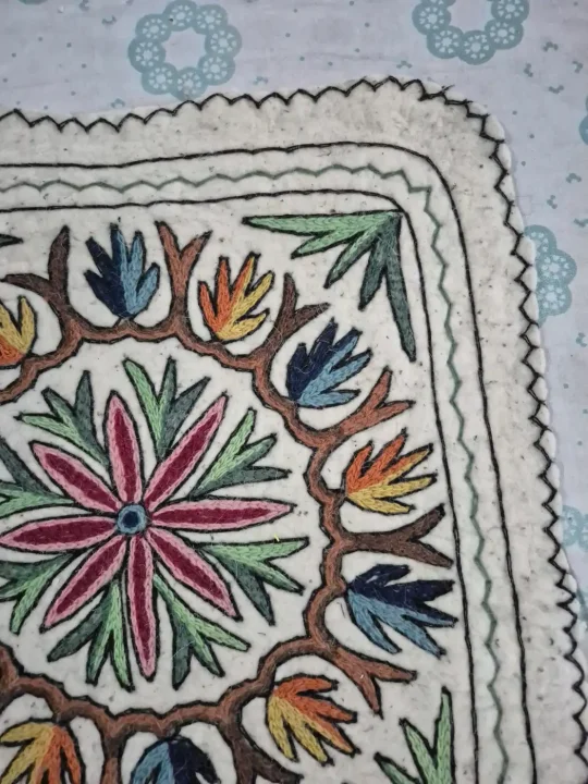Kashmiri 2-Ft Square Handmade Namda Rug With Embroidery Farheen - Image 2