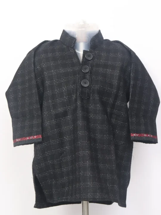 Kashmiri Black Checked Pattu Tweed Sheershaa Pheran for Boys
