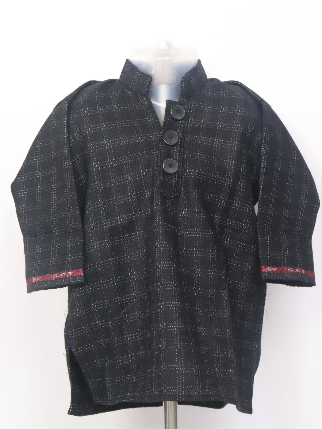 Kashmiri Black Checked Pattu Tweed Sheershaa Pheran for Boys