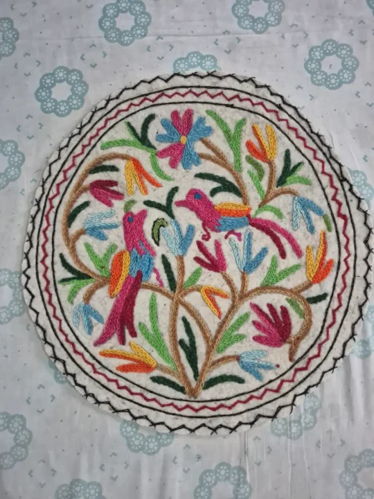 Kashmiri 2-ft Shehar-Khass Handmade Round Namda Rug With Embroidery