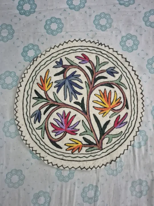 Kashmiri 2-ft Handmade Round Namda Rug With Embroidery