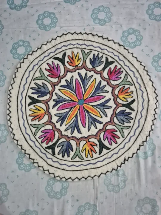 Habib Kashmiri 2-ft Handmade Round Namda Rug With Embroidery