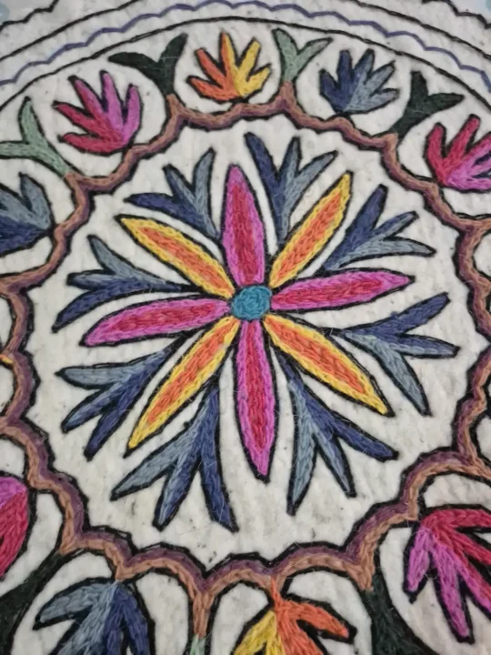 Habib Kashmiri 2-ft Handmade Round Namda Rug With Embroidery - Image 2