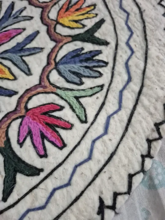 Habib Kashmiri 2-ft Handmade Round Namda Rug With Embroidery - Image 3