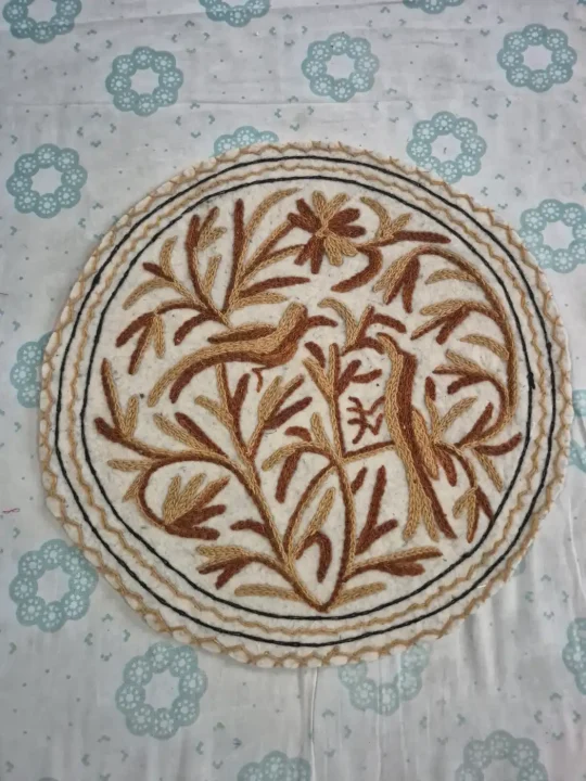Kashmiri Umer 2-ft Handmade Round Namda Rug With Embroidery