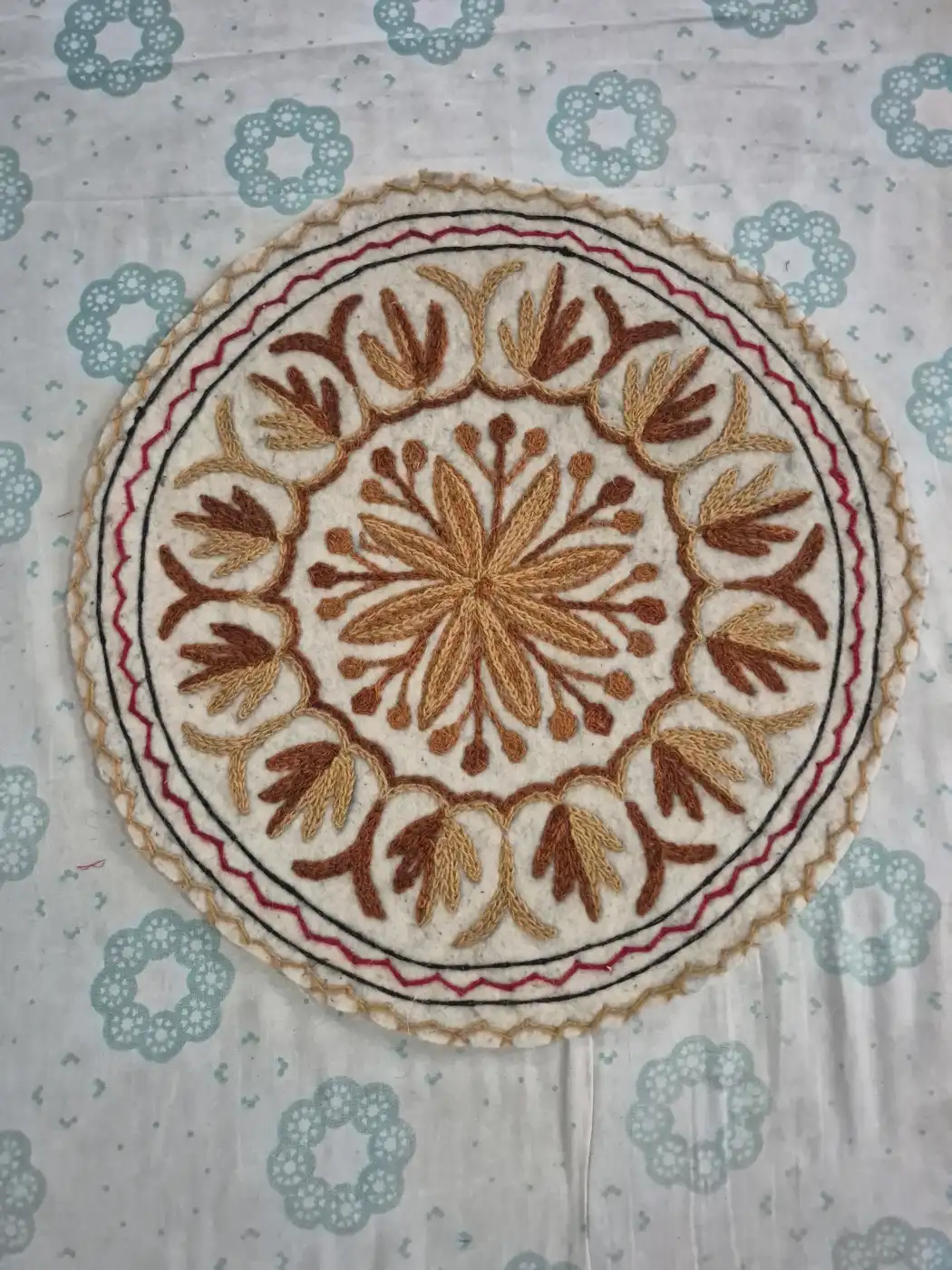 Kashmiri 2-ft Handmade Gulistan Round Namda Rug With Embroidery