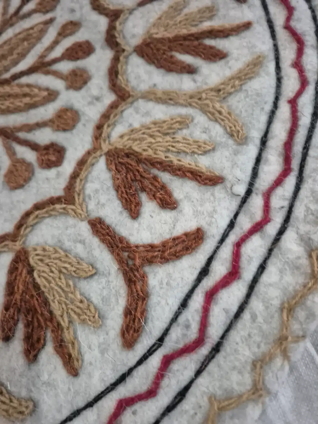 Kashmiri 2-ft Handmade Gulistan Round Namda Rug With Embroidery - Image 3