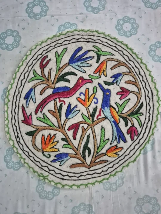 Gulmarg Handmade Kashmiri 2-ft  Round Namda Rug With Embroidery