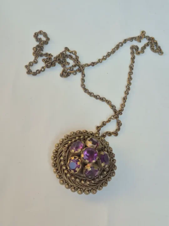 Kashmiri Aarizo Vintage Necklace – Traditional Handmade Purple Stone Pendant