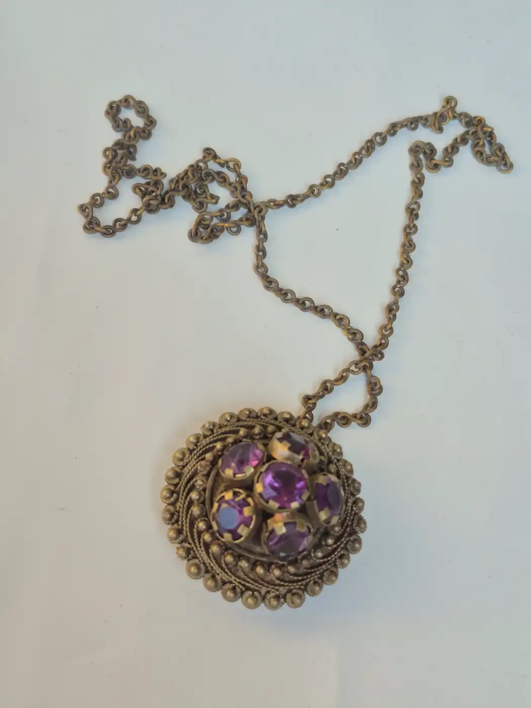 Kashmiri Aarizo Vintage Necklace – Traditional Handmade Purple Stone Pendant